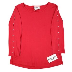 N Touch Top Womens Small Red Cotton Blend Rhinestone Split Sleeve Macintosh
